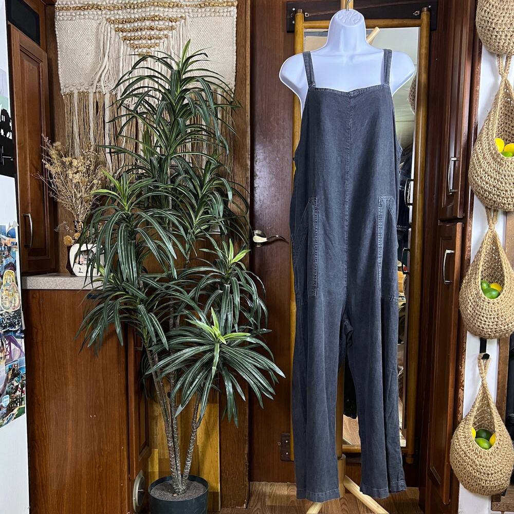 Universal Thread Jumpsuit Women M Linen Blend Washed Black Cropped Boho Overalls